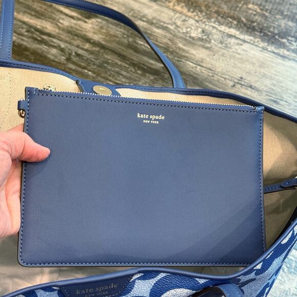 Kate Spade Tote Bag Womens Large Blue Spade Flower Monogram Outerspace KF650 NWT - Picture 9 of 14